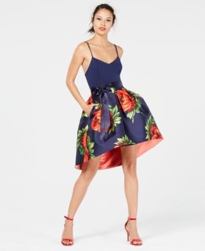 Teeze Me Juniors' Solid & Floral Satin High-low Dress