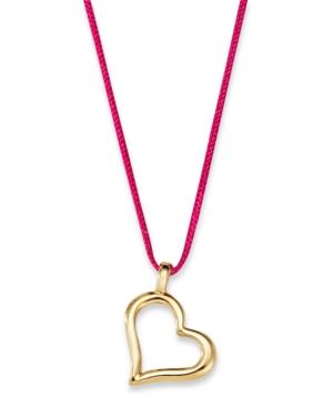 10k Gold Necklace, Sideways Heart Pendant On Pink Nylon Cord
