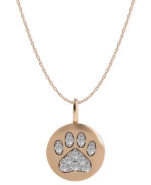 14k Rose Gold Necklace, Diamond Accent Paw Disk Pendant