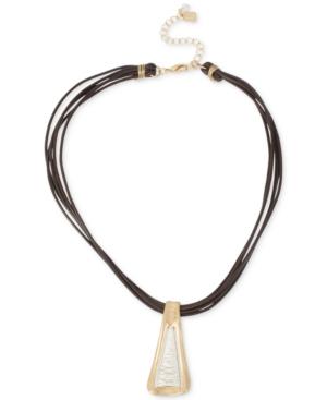 Robert Lee Morris Soho Two-tone Leather Wire-wrapped Pendant Necklace