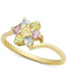 Multi-gemstone Flower Ring (1/3 Ct. T.w.) In 18k Gold-plated Sterling Silver (also In Ruby, Blue Topaz, Sapphire And Emerald With White Topaz Accent)