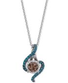 Le Vian Exotics Chocolate, White And Blue Diamond Pendant Necklace (3/8 Ct. T.w.) In 14k White Gold