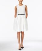 Calvin Klein Floral Lace Belted Fit & Flare Dress