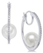 Danori Silver-tone Pave & Imitation Pearl Hoop Earrings, Created For Macy's
