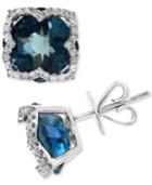Effy London Blue Topaz (8-1/5 Ct. T.w.) & Diamond (1/3 Ct. T.w.) Stud Earrings In 14k White Gold
