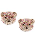 Betsey Johnson Rose Gold-tone Glitter Bear Stud Earrings