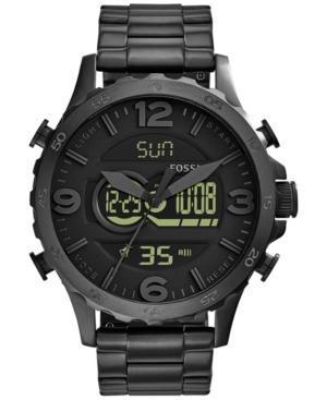 Fossil Men's Analog-digital Nate Black Ion-plated Stainless Steel Bracelet Watch 50mm Jr1507