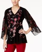 Alfani Embroidered Illusion-sleeve Top, Only At Macy's