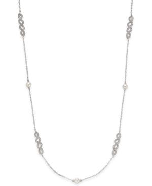 Danori Silver-tone Crystal And Imitation Pearl Station Necklace