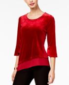 Ny Collection Asymmetrical Chiffon-trimmed Velvet Top
