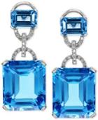Effy Blue Topaz (28-1/5 Ct. T.w.) And Diamond (1/8 Ct. T.w.) Earrings In 14k White Gold