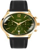 Henry London Chiswick Gents 41mm Black Leather Strap Watch With Gold Stainless Steel Casing
