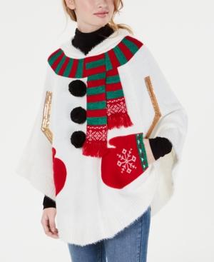 Hooked Up By Iot Juniors' Snowman Poncho Sweater