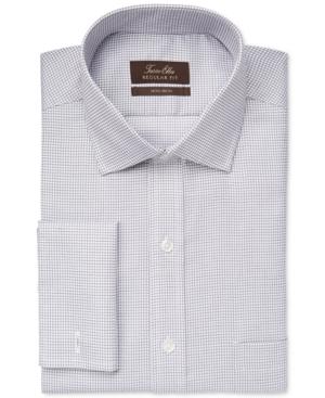 Tasso Elba Non-iron Ice Grey Mini Check French Cuff Dress Shirt, Only At Macy's