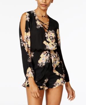 Material Girl Juniors' Lace-up Romper, Only At Macy's