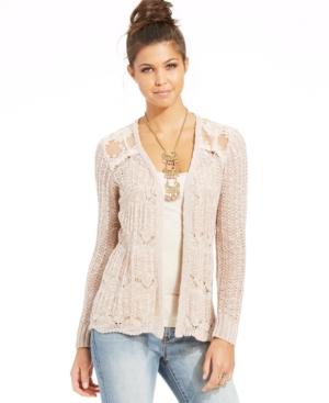 American Rag Pointelle-knit Lace-panel Cardigan