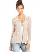 American Rag Pointelle-knit Lace-panel Cardigan