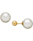 Crystal Pearl And Gold Ball Front And Back Earrings In 14k Gold