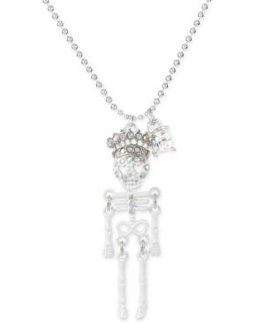 Betsey Johnson Silver-tone Crystal Skeleton Pendant Necklace