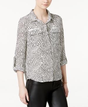 Xoxo Juniors' Printed Zipper-pocket Button-front Blouse