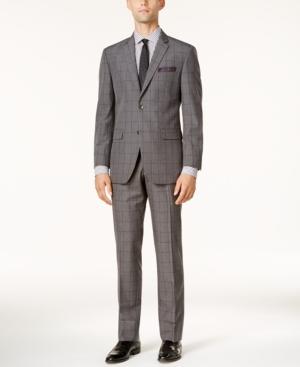 Perry Ellis Men's Slim-fit Gray Windowpane Suit