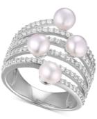 Freshwater Pearl (5mm) & Cubic Zirconia Multi-row Statement Ring