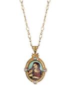 Vatican Gold-tone Madonna Rinascimentale Blue Crystal Pendant Necklace