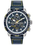 Citizen Eco-drive Men's Analog-digital Chronograph Promaster Blue Angels Skyhawk A-t Blue Leather Strap Watch 46mm