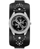 Guess Women's Black Studded Leather Cuff Watch 36.5mm