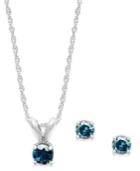 10k White Gold Blue Diamond Necklace And Earring Set (1/6 Ct. T.w.)