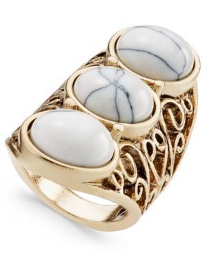 Gold-tone Triple White Stone Filigree Statement Ring
