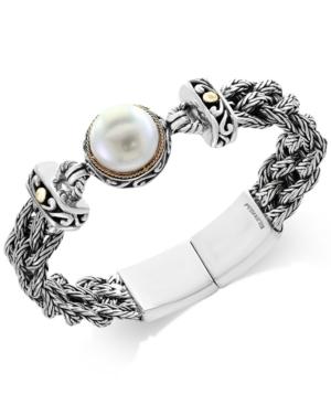 Pearl Lace By Effy Cultured Freshwater Pearl (14mm) Braided Chain Bracelet In Sterling Silver And 18k Gold