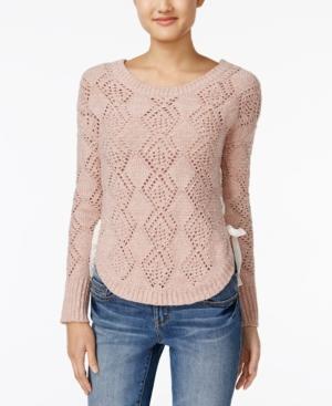 American Rag Lace-up Diamond-stitch Sweater, Only At Macy's