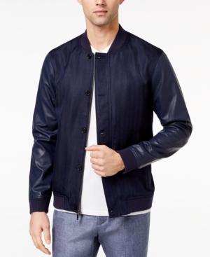 Ryan Seacrest Distinction Men's Slim-fit Navy Herringbone Varsity Bomber Jacket, Created For Macy's