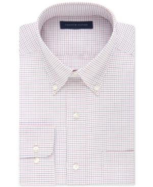 Tommy Hilfiger Non-iron Red And Blue Tattersal Dress Shirt