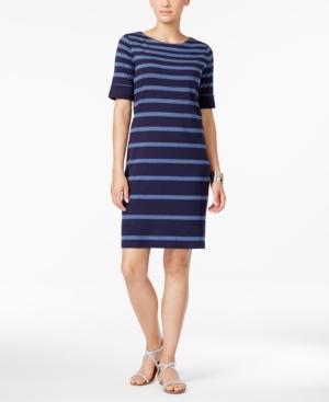 Karen Scott Striped Elbow-sleeve Dress, Only At Macy's