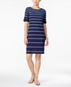 Karen Scott Striped Elbow-sleeve Dress, Only At Macy's