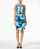 Connected Belted Sleeveless Floral-print Sheath Dress