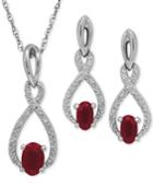 Ruby (1-1/3 Ct. T.w.) And Diamond Accent Pendant Necklace And Drop Earrings Set In Sterling Silver