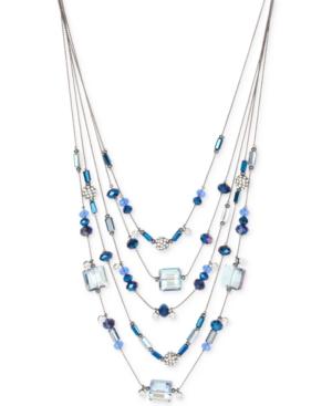 M. Haskell Hematite-tone Blue Tonal Bead Layered Necklace