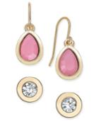 Charter Club Gold-tone Pink Drop Earrings And Crystal Stud Earrings
