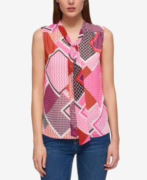 Tommy Hilfiger Printed Tie-neck Top, Created For Macy's