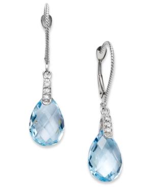 14k White Gold Earrings, Blue Topaz (7 Ct. T.w.) And Diamond Accent Pear Drop Earrings
