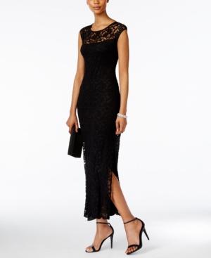 Connected Cap-sleeve Lace Illusion Gown