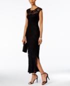 Connected Cap-sleeve Lace Illusion Gown