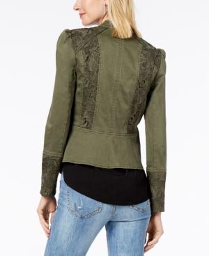 Inc International Concepts Puffed-shoulder Lace-contrast Jacket, Created For Macy's