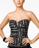 Calvin Klein Black Crescent Printed Strapless Tankini Top Women's Swimsuit