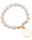 Anne Klein Gold-tone Imitation Pearl Disc Charm Stretch Bracelet