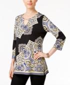 Jm Collection Petite Embellished Printed Keyhole Top, Only At Macy's