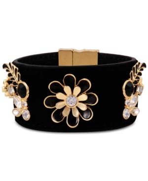 Guess Gold-tone Crystal & Stone Flower Magnetic Velvet Bracelet